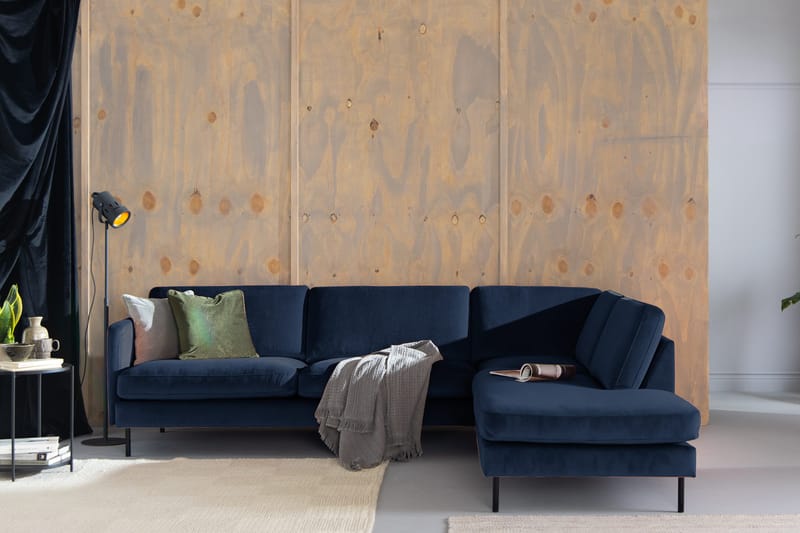 Samettisohva Elion 2,5:n ist avopäädyllä Oikea - Sininen - Huonekalut - Sohva - Divaanisohva - 2 istuttava sohva divaanilla