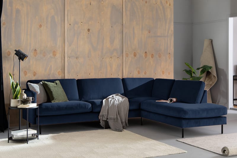 Samettisohva Elion 2,5:n ist avopäädyllä Oikea - Sininen - Huonekalut - Sohva - Divaanisohva - 2 istuttava sohva divaanilla