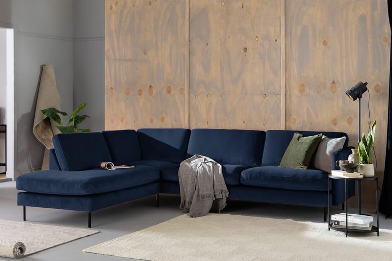 Samettisohva Elion 2,5:n ist avopäädyllä Vasen - Sininen - Huonekalut - Sohva - Divaanisohva - 2 istuttava sohva divaanilla