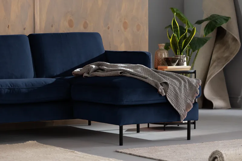 Samettisohva Elion 2:n ist divaanilla Oikea - Sininen - Huonekalut - Sohva - Divaanisohva - 2 istuttava sohva divaanilla