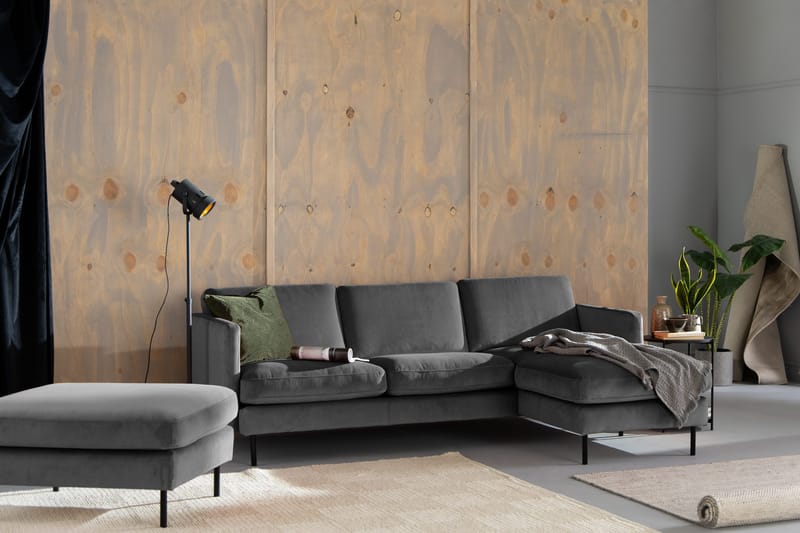 Samettisohva Elion 2:n ist divaanilla Oikea - Vaaleanharmaa - Huonekalut - Sohva - Divaanisohva - 2 istuttava sohva divaanilla