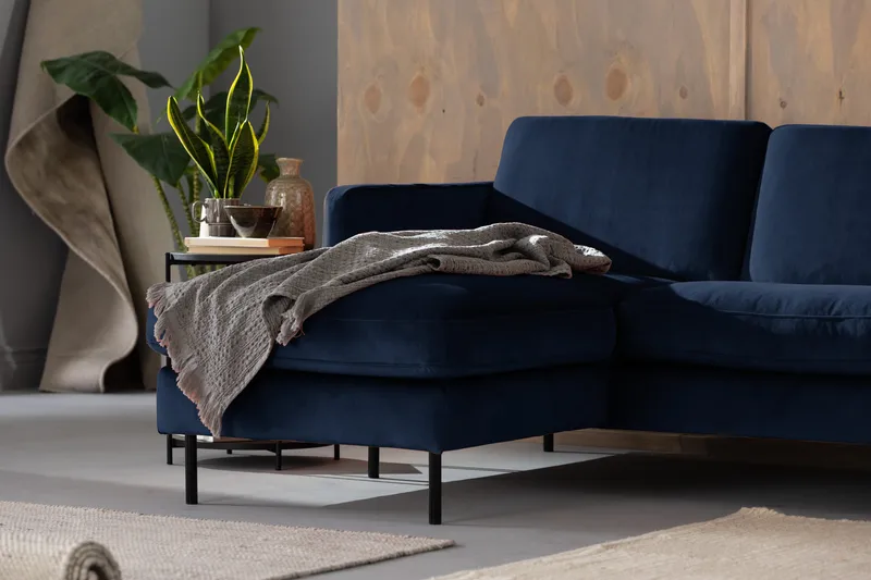Samettisohva Elion 2:n ist divaanilla Vasen - Sininen - Huonekalut - Sohva - Divaanisohva - 2 istuttava sohva divaanilla