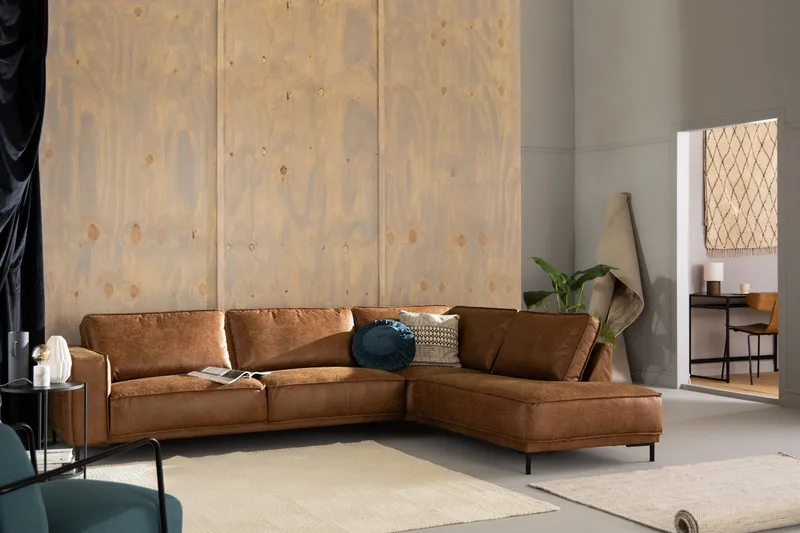 Sohva Minou 2,5:n ist avopäädyllä Oikea Sekoitenahka - Ruskea - Huonekalut - Sohva - Divaanisohva - 2 istuttava sohva divaanilla