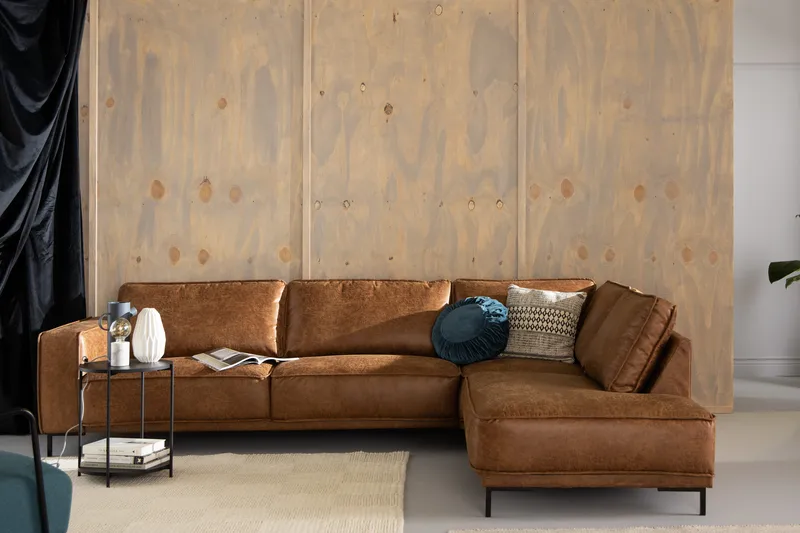 Sohva Minou 2,5:n ist avopäädyllä Oikea Sekoitenahka - Ruskea - Huonekalut - Sohva - Divaanisohva - 2 istuttava sohva divaanilla