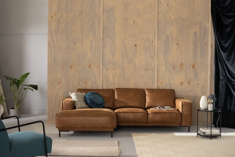 Sohva Minou 2:n ist divaanilla Vasen Sekoitenahka - Ruskea - Huonekalut - Sohva - Divaanisohva - 2 istuttava sohva divaanilla