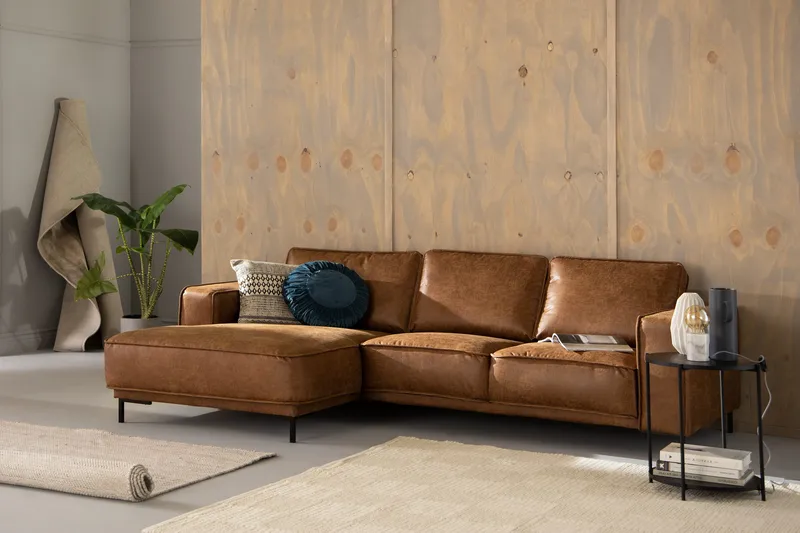 Sohva Minou 2:n ist divaanilla Vasen Sekoitenahka - Ruskea - Huonekalut - Sohva - Divaanisohva - 2 istuttava sohva divaanilla