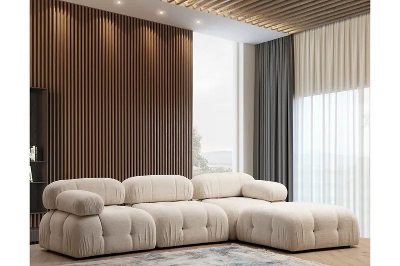 Belgin Kupliva Divaanisohva 3-istuttava 288 cm - Vaaleabeige - Huonekalut - Sohva - Divaanisohva - 3 istuttava sohva divaanilla