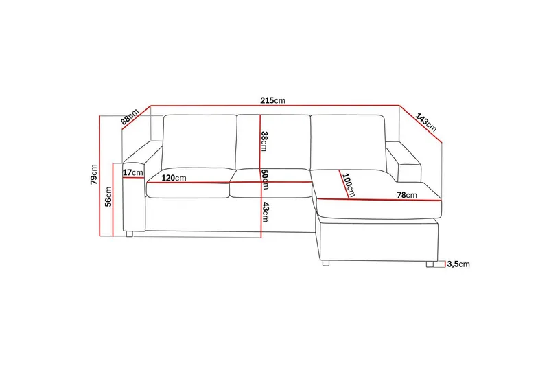 Crazy 3-istuttava Käännettävä L-muotoinen Divaanisohva Kankaalla - Antrasiitti - Huonekalut - Sohva - Divaanisohva - 3 istuttava sohva divaanilla