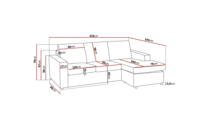 Crazy 3-istuttava Käännettävä L-muotoinen Divaanisohva Kankaalla - Antrasiitti - Huonekalut - Sohva - Divaanisohva - 3 istuttava sohva divaanilla