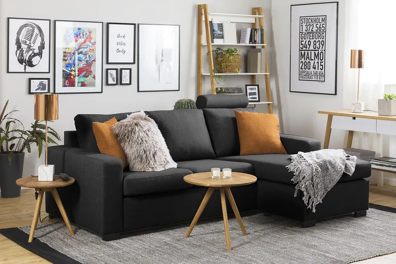 Crazy 3-istuttava Käännettävä L-muotoinen Divaanisohva Kankaalla - Antrasiitti - Huonekalut - Sohva - Divaanisohva - 3 istuttava sohva divaanilla