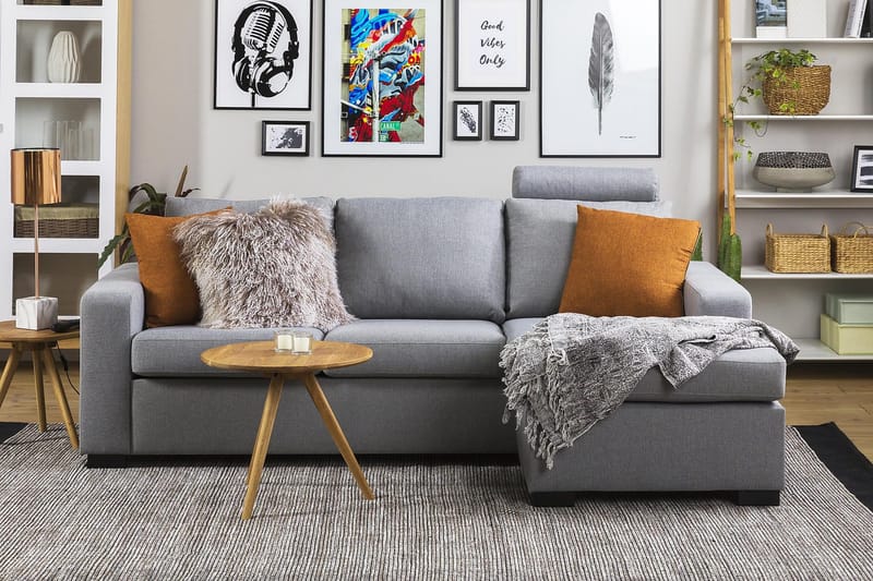 Crazy 3-istuttava Käännettävä L-muotoinen Divaanisohva Kankaalla - Harmaa - Huonekalut - Sohva - Divaanisohva - 3 istuttava sohva divaanilla