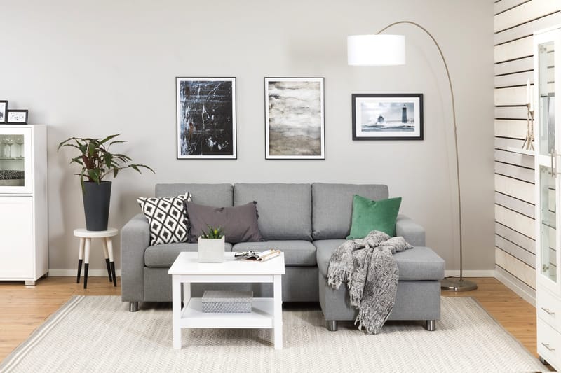 Crazy 3-istuttava Käännettävä L-muotoinen Divaanisohva Kankaalla - Harmaa - Huonekalut - Sohva - Divaanisohva - 3 istuttava sohva divaanilla