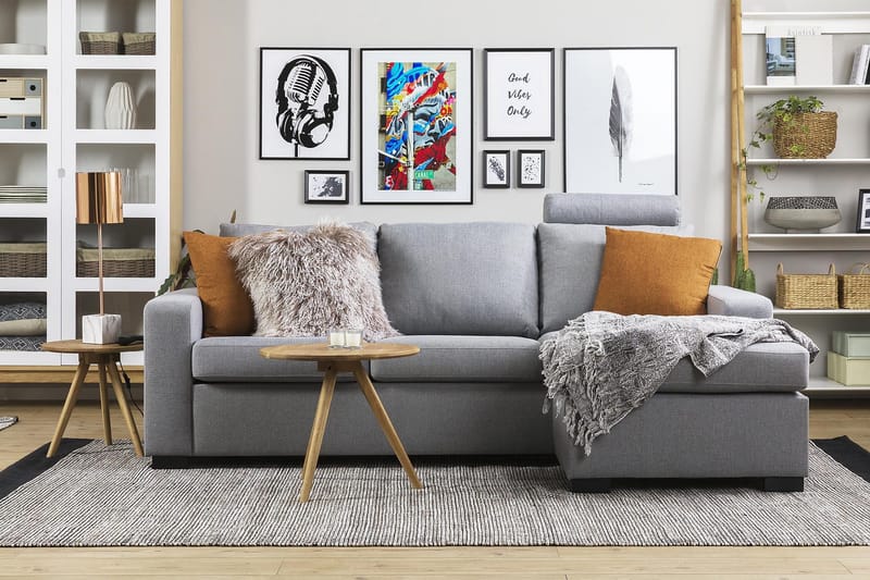 Crazy 3-istuttava Käännettävä L-muotoinen Divaanisohva Kankaalla - Harmaa - Huonekalut - Sohva - Divaanisohva - 3 istuttava sohva divaanilla