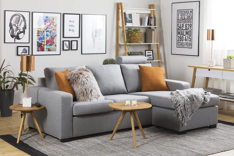 Crazy 3-istuttava Käännettävä L-muotoinen Divaanisohva Kankaalla - Harmaa - Huonekalut - Sohva - Divaanisohva - 3 istuttava sohva divaanilla