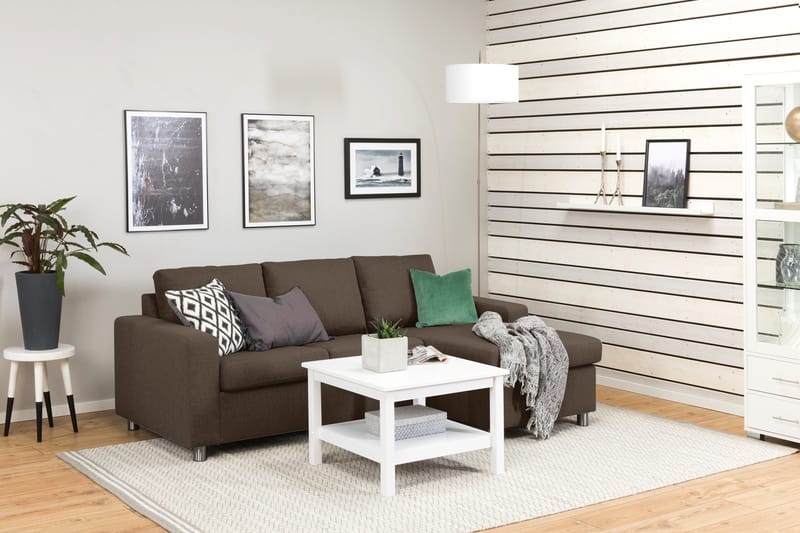 Crazy 3-istuttava Käännettävä L-muotoinen Divaanisohva Kankaalla - Ruskea - Huonekalut - Sohva - Divaanisohva - 3 istuttava sohva divaanilla