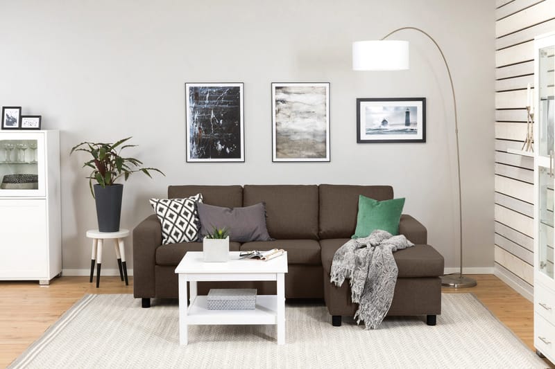 Crazy 3-istuttava Käännettävä L-muotoinen Divaanisohva Kankaalla - Ruskea - Huonekalut - Sohva - Divaanisohva - 3 istuttava sohva divaanilla