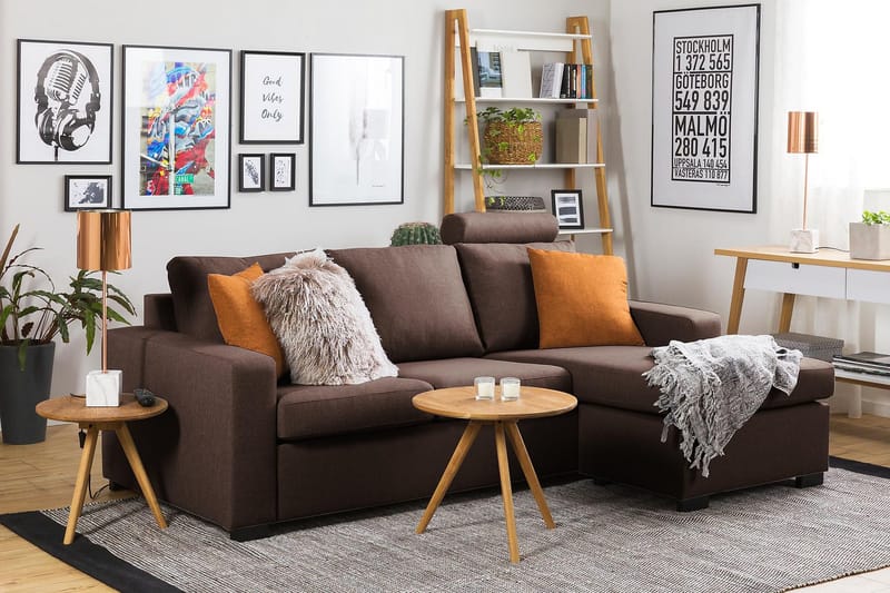 Crazy 3-istuttava Käännettävä L-muotoinen Divaanisohva Kankaalla - Ruskea - Huonekalut - Sohva - Divaanisohva - 3 istuttava sohva divaanilla