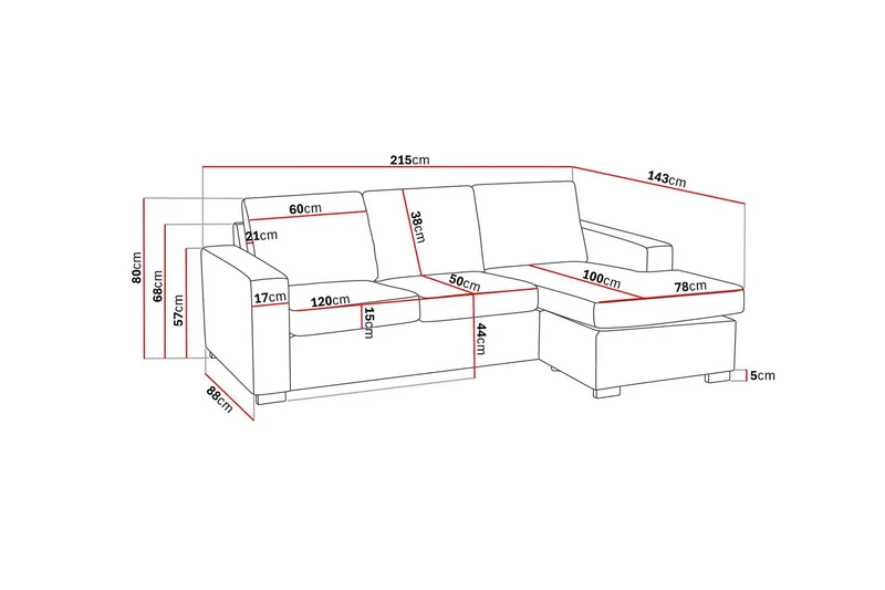 Crazy 3-istuttava Käännettävä L-muotoinen Divaanisohva Kankaalla - Ruskea - Huonekalut - Sohva - Divaanisohva - 3 istuttava sohva divaanilla
