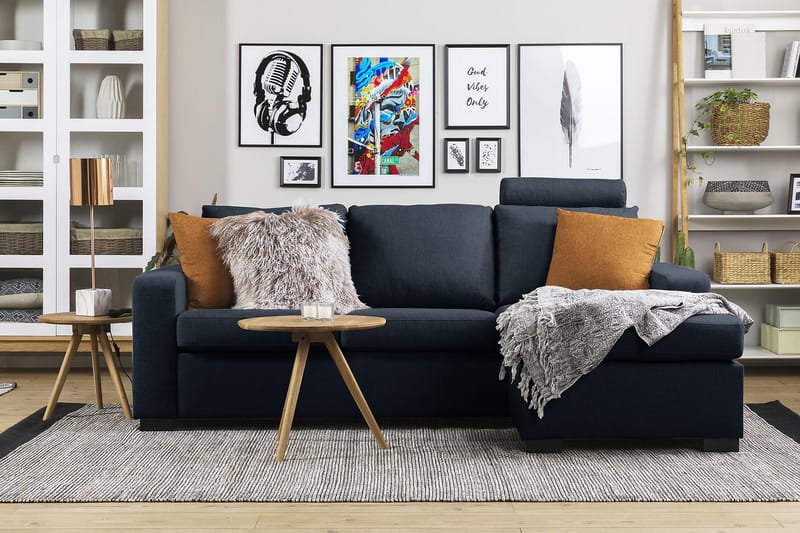 Crazy 3-istuttava Käännettävä L-muotoinen Divaanisohva Kankaalla - Sininen - Huonekalut - Sohva - Divaanisohva - 3 istuttava sohva divaanilla