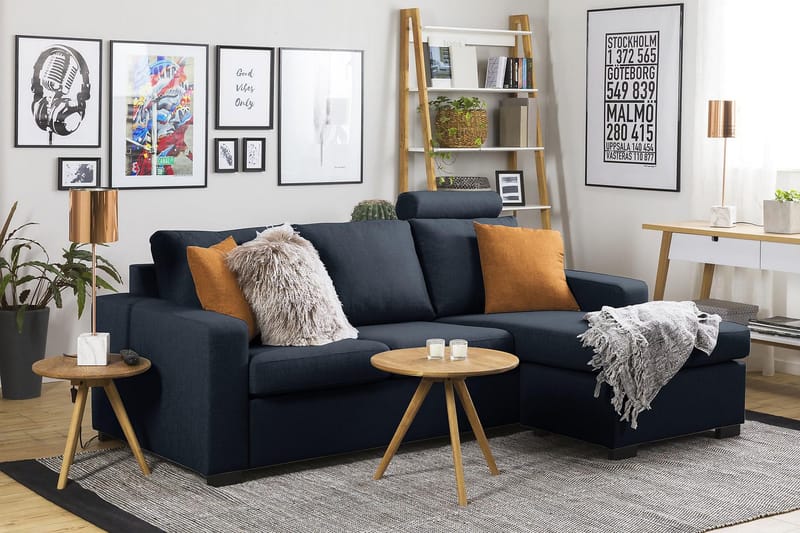 Crazy 3-istuttava Käännettävä L-muotoinen Divaanisohva Kankaalla - Sininen - Huonekalut - Sohva - Divaanisohva - 3 istuttava sohva divaanilla