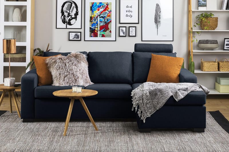 Crazy 3-istuttava Käännettävä L-muotoinen Divaanisohva Kankaalla - Sininen - Huonekalut - Sohva - Divaanisohva - 3 istuttava sohva divaanilla