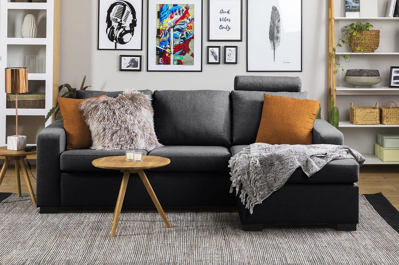 Crazy 3-istuttava Käännettävä L-muotoinen Divaanisohva Kankaalla - Tummanharmaa - Huonekalut - Sohva - Divaanisohva - 3 istuttava sohva divaanilla