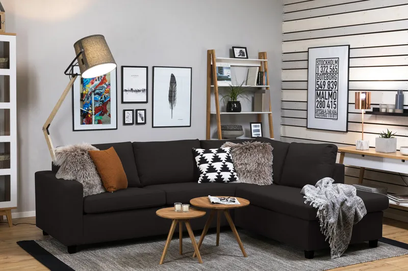 Crazy 3-istuttava Oikeakätinen L-muotoinen Divaanisohva Kankaalla - Antrasiitti - Huonekalut - Sohva - Divaanisohva - 3 istuttava sohva divaanilla