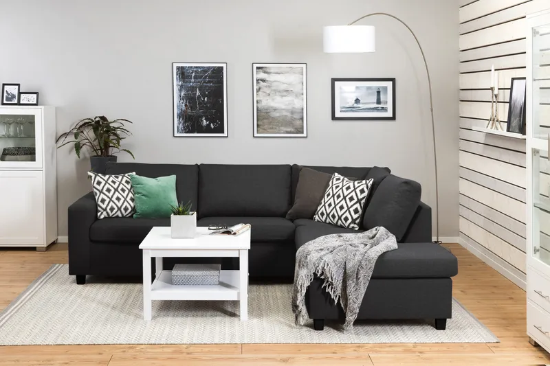 Crazy 3-istuttava Oikeakätinen L-muotoinen Divaanisohva Kankaalla - Antrasiitti - Huonekalut - Sohva - Divaanisohva - 3 istuttava sohva divaanilla