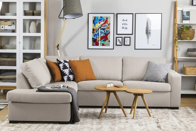 Crazy 3-istuttava Vasenkätinen L-muotoinen Divaanisohva Kankaalla - Beige - Huonekalut - Sohva - Divaanisohva - 3 istuttava sohva divaanilla