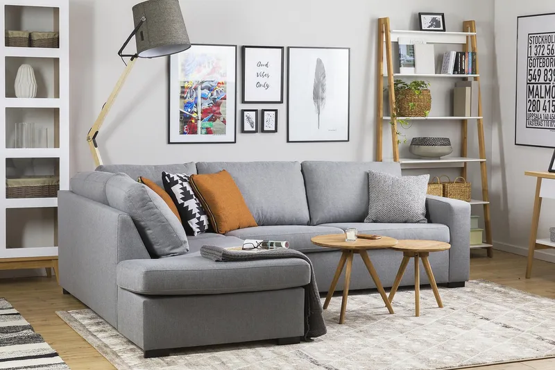 Crazy 3-istuttava Vasenkätinen L-muotoinen Divaanisohva Kankaalla - Harmaa - Huonekalut - Sohva - Divaanisohva - 3 istuttava sohva divaanilla