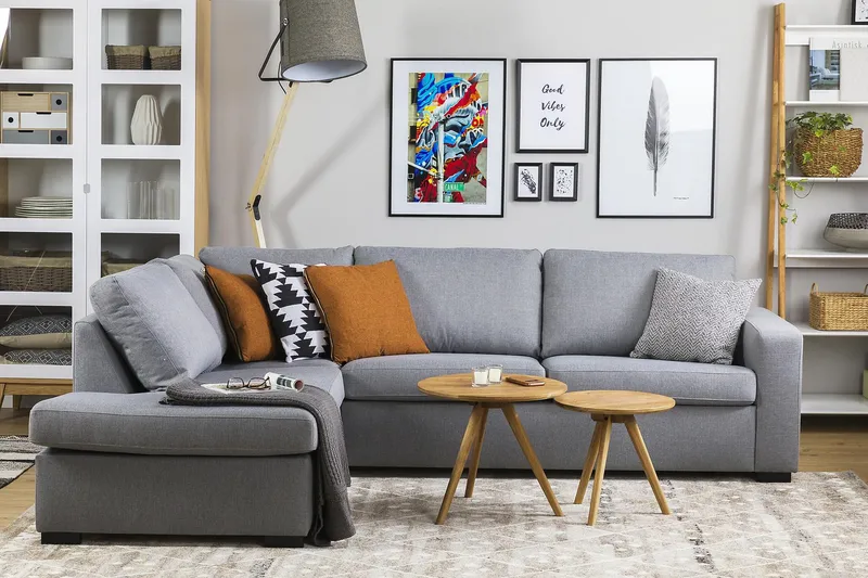 Crazy 3-istuttava Vasenkätinen L-muotoinen Divaanisohva Kankaalla - Harmaa - Huonekalut - Sohva - Divaanisohva - 3 istuttava sohva divaanilla