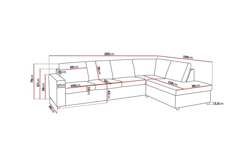 Crazy 4-istuttava Oikeakätinen L-muotoinen Divaanisohva Kankaalla - Antrasiitti - Huonekalut - Sohva - Divaanisohva - 3 istuttava sohva divaanilla