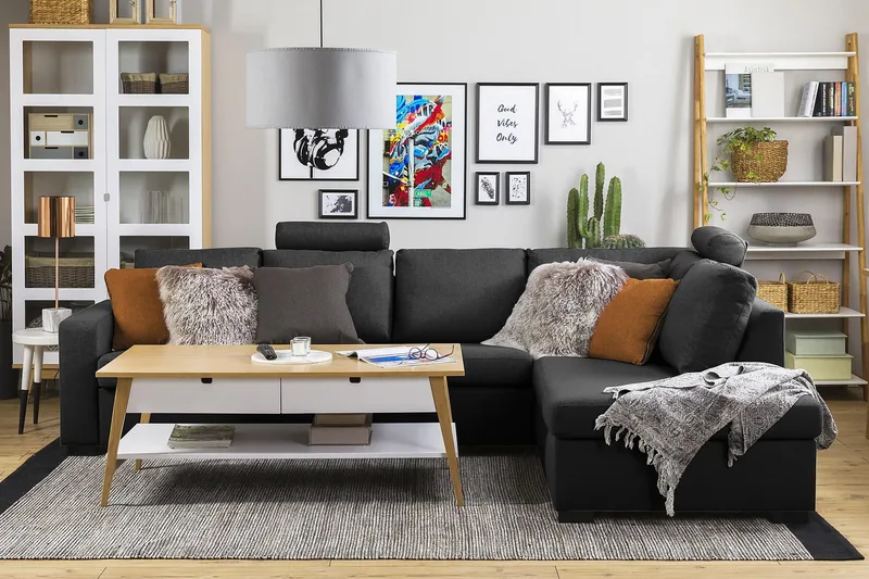 Crazy 4-istuttava Oikeakätinen L-muotoinen Divaanisohva Kankaalla - Antrasiitti - Huonekalut - Sohva - Divaanisohva - 3 istuttava sohva divaanilla