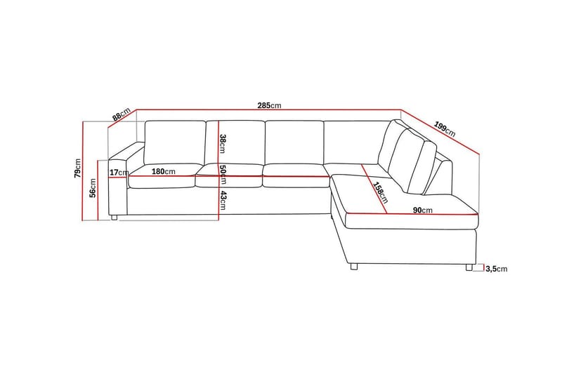 Crazy 4-istuttava Oikeakätinen L-muotoinen Divaanisohva Kankaalla - Antrasiitti - Huonekalut - Sohva - Divaanisohva - 3 istuttava sohva divaanilla