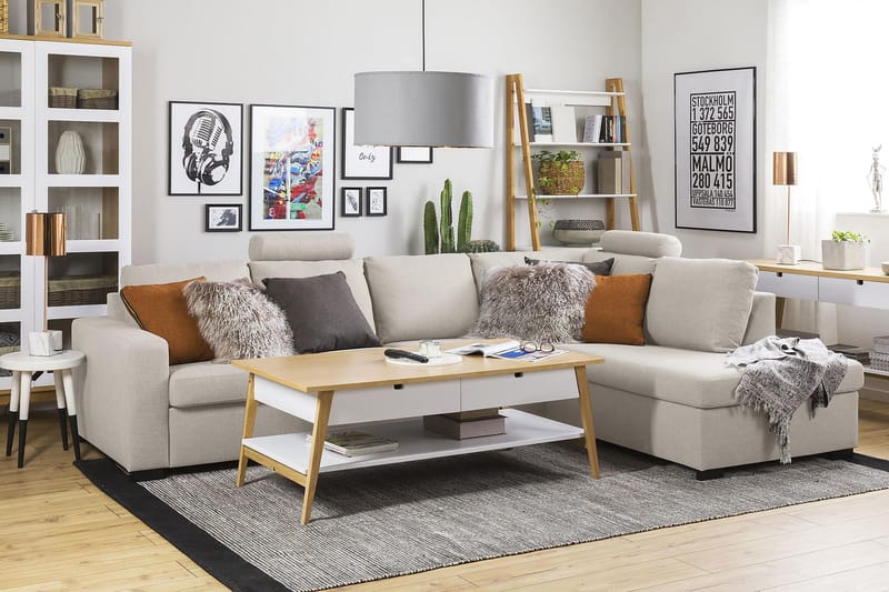 Crazy 4-istuttava Oikeakätinen L-muotoinen Divaanisohva Kankaalla - Beige - Huonekalut - Sohva - Divaanisohva - 3 istuttava sohva divaanilla