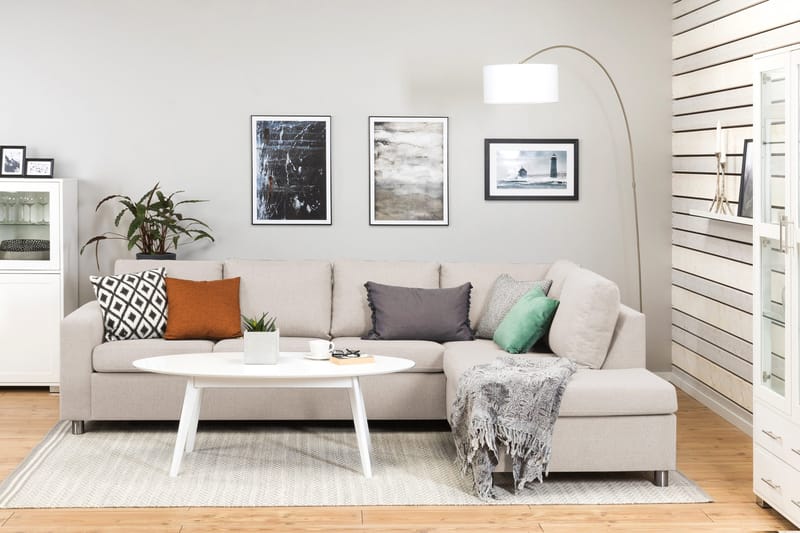 Crazy 4-istuttava Oikeakätinen L-muotoinen Divaanisohva Kankaalla - Beige - Huonekalut - Sohva - Divaanisohva - 3 istuttava sohva divaanilla