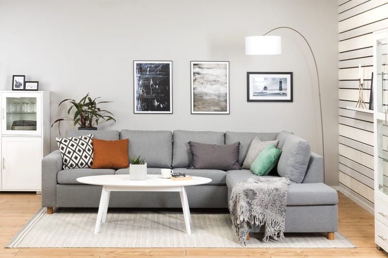 Crazy 4-istuttava Oikeakätinen L-muotoinen Divaanisohva Kankaalla - Harmaa - Huonekalut - Sohva - Divaanisohva - 3 istuttava sohva divaanilla