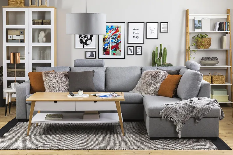 Crazy 4-istuttava Oikeakätinen L-muotoinen Divaanisohva Kankaalla - Harmaa - Huonekalut - Sohva - Divaanisohva - 3 istuttava sohva divaanilla