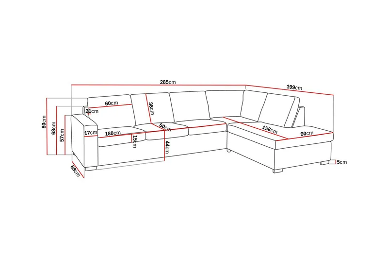 Crazy 4-istuttava Oikeakätinen L-muotoinen Divaanisohva Kankaalla - Harmaa - Huonekalut - Sohva - Divaanisohva - 3 istuttava sohva divaanilla