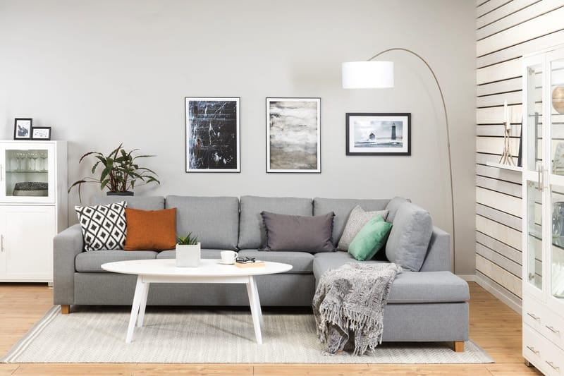 Crazy 4-istuttava Oikeakätinen L-muotoinen Divaanisohva Kankaalla - Harmaa - Huonekalut - Sohva - Divaanisohva - 3 istuttava sohva divaanilla