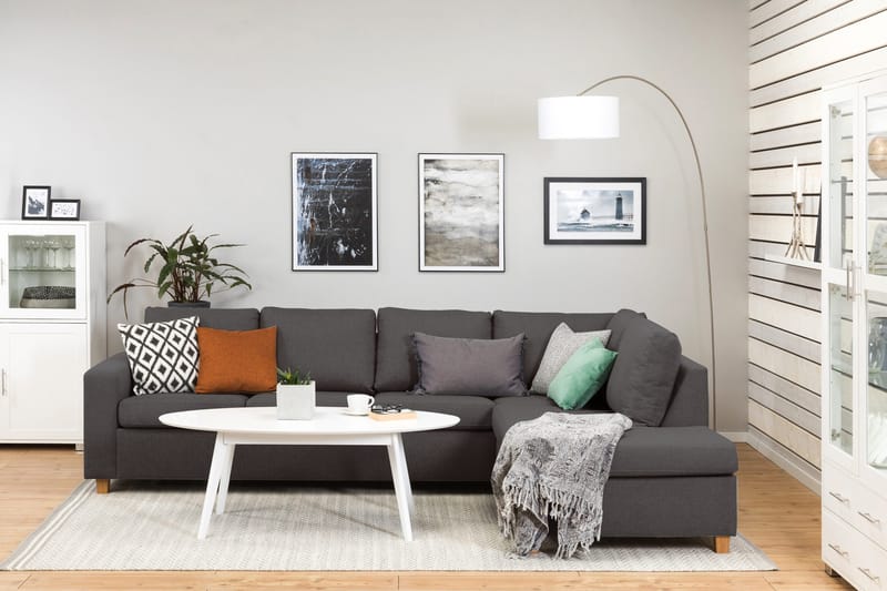 Crazy 4-istuttava Oikeakätinen L-muotoinen Divaanisohva Kankaalla - Tummanharmaa - Huonekalut - Sohva - Divaanisohva - 3 istuttava sohva divaanilla