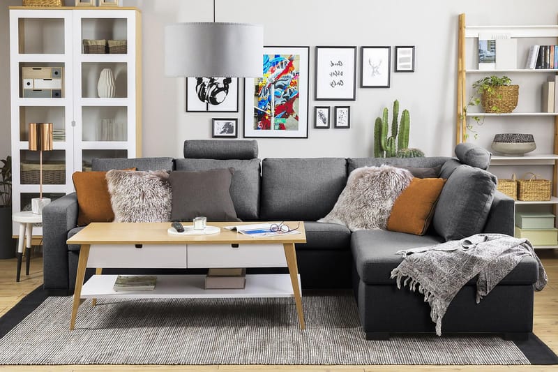 Crazy 4-istuttava Oikeakätinen L-muotoinen Divaanisohva Kankaalla - Tummanharmaa - Huonekalut - Sohva - Divaanisohva - 3 istuttava sohva divaanilla