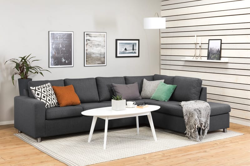 Crazy 4-istuttava Oikeakätinen L-muotoinen Divaanisohva Kankaalla - Tummanharmaa - Huonekalut - Sohva - Divaanisohva - 3 istuttava sohva divaanilla