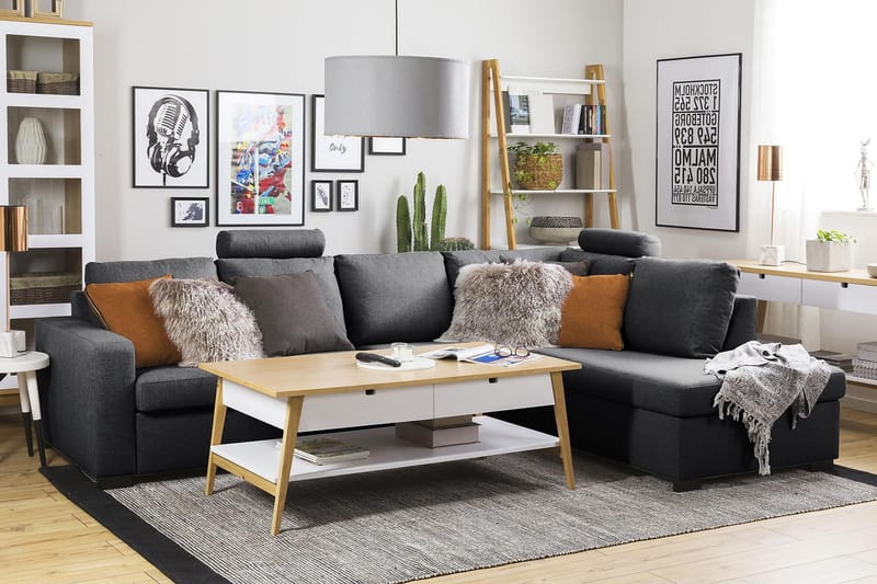 Crazy 4-istuttava Oikeakätinen L-muotoinen Divaanisohva Kankaalla - Tummanharmaa - Huonekalut - Sohva - Divaanisohva - 3 istuttava sohva divaanilla