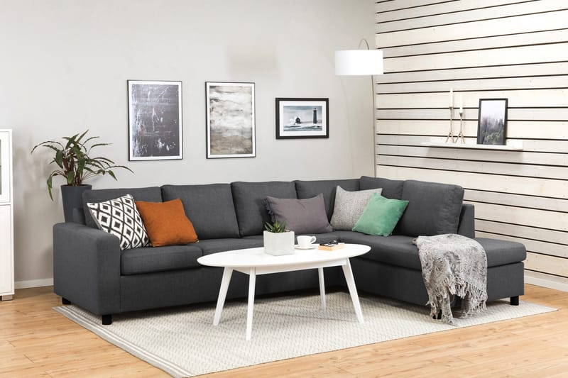 Crazy 4-istuttava Oikeakätinen L-muotoinen Divaanisohva Kankaalla - Tummanharmaa - Huonekalut - Sohva - Divaanisohva - 3 istuttava sohva divaanilla