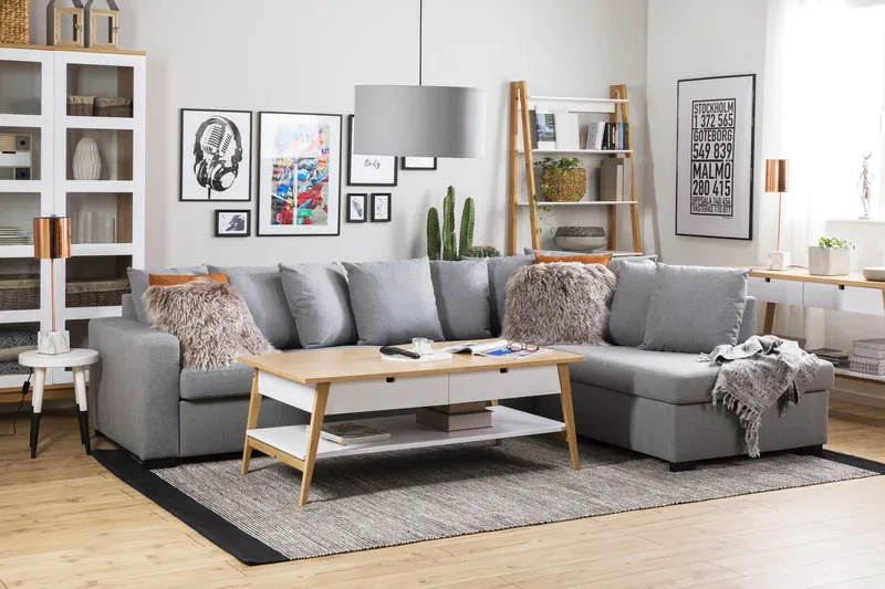 Crazy 4-istuttava Oikeakätinen L-muotoinen Schäslongsohva Kankaalla sis. Kuorityynyt - Harmaa - Huonekalut - Sohva - Divaanisohva - 4 istuttava sohva divaanilla