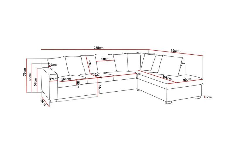Crazy 4-istuttava Oikeakätinen L-muotoinen Schäslongsohva Kankaalla sis. Kuorityynyt - Harmaa - Huonekalut - Sohva - Divaanisohva - 4 istuttava sohva divaanilla