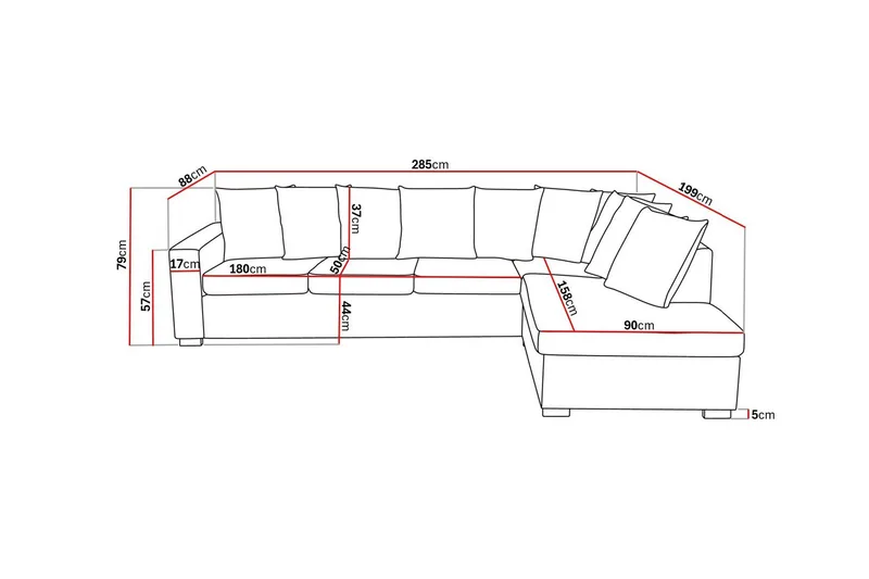 Crazy 4-istuttava Oikeakätinen L-muotoinen Schäslongsohva Kankaalla sis. Kuorityynyt - Harmaa - Huonekalut - Sohva - Divaanisohva - 4 istuttava sohva divaanilla
