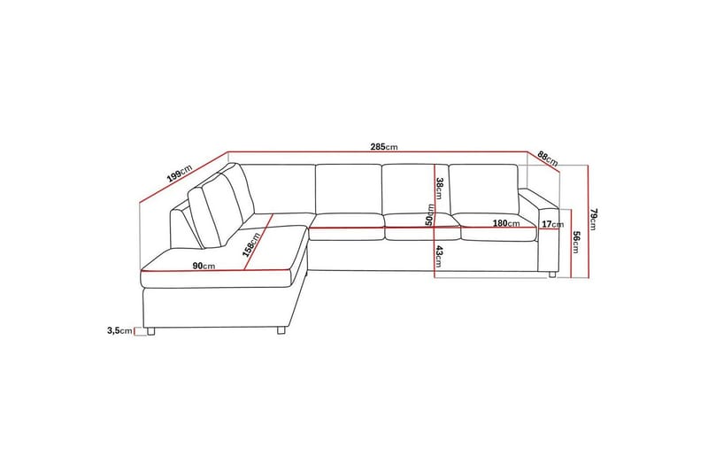 Crazy 4-istuttava Vasenkätinen L-muotoinen Divaanisohva Kankaalla - Antrasiitti - Huonekalut - Sohva - Divaanisohva - 3 istuttava sohva divaanilla
