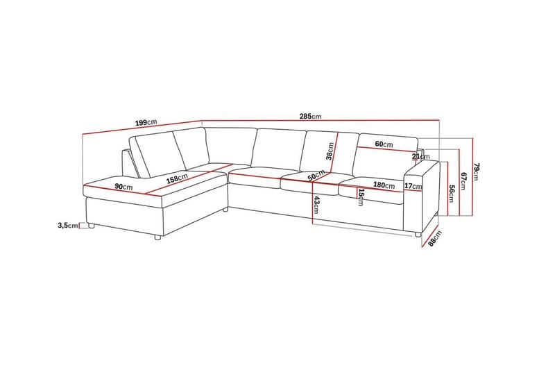 Crazy 4-istuttava Vasenkätinen L-muotoinen Divaanisohva Kankaalla - Antrasiitti - Huonekalut - Sohva - Divaanisohva - 3 istuttava sohva divaanilla